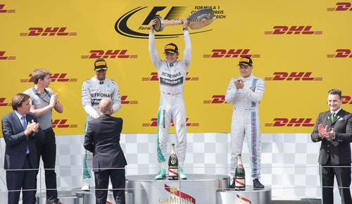 Sieger: 1. N. Rosberg, Mercedes AMG, 2. L. Hamilton, Mercedes AMG und 3. V. Bottas, Williams