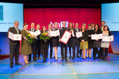 Die sechs PR-Staatspreisträger 2014: Ketchum Publico und Borotalco,  IKP Bregenz, A1 Telekom Austria, Voest Alpine, AMS, Grayling. Foto: Anna Rauchenberger