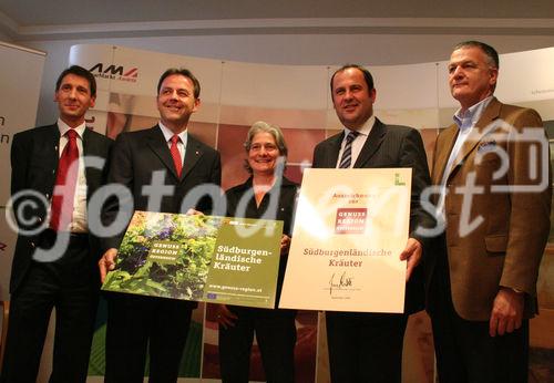 Genußregion Burgenland, Podersdorf 19.9.2008, Landwitrtschaftsminister Josef Pröll, Landesrat Niki Berlakovich, Stephan Mikinovic AMA, Alfred Propst REWE