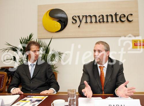 (C) fotodienst/Anna Rauchenberger - Wien, 17.09.2008 - Symantec bietet Unternehmen die notwendigen Lösungen für die Bedrohungslagen in der vernetzten Welt und präsentiert die globale Positionierung von Symantec sowie Strategie in Österreich und Osteuropa. FOTO v.l.: Peter Geytenbeek (Geschäftsführer Symantec Österreich), Alexander Paral (Leiter Symantec Systems Engineering)