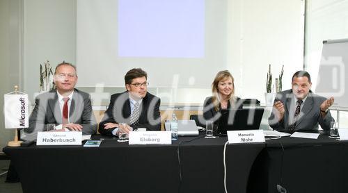 (C) fotodienst/Anna Rauchenberger - Wien, 9.9.2008 - Microsoft startet die Markteinführung von Microsoft Dynamics AX 2009 in Österreich. Bei der Entwicklung wurde der Anwender in den Mittelpunkt gestellt. FOTO v.l.: Edmund Haberbusch (Geschäftsleitung Produktmanagement & Technik. ACP Holding Österreich GmbH), Mogens Elsberg (General Manager Microsoft Dynamics Enterprise Resource Planning, Microsoft Corporation), Manuela Mohr (Produkt Managerin Microsoft Dynamics ERP, Microsoft Österreich), Herbert Koczera (Pressesprecher Produkte, Microsoft Österreich)