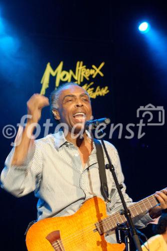 Jilberto Gil, Brasiliens Kulturminister und Musiker, beim Auftritt am Jazz Festival in Montreux, Gilberto Gil, Brasils minister for culture and musician playing at the Montreux Jazz Festival  