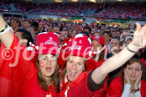 Jubelnde Schweizer Fussballfans gab es nur in der 1. Halbzeit des Spiels Schweiz-Türkei. Swiss footballfans during the 1. part of the game Switzerland-Turkey.