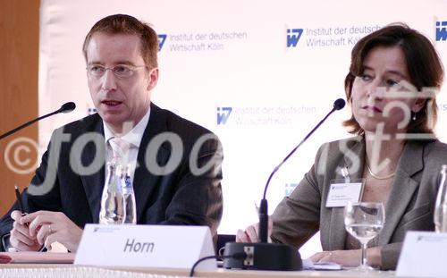 Prof. Dr. Michael Hüther (Direktor des Instituts der deutschen Wirtschaft Köln); Dr. Karen Horn (Leiterin des Hauptstadtbüros, Institut der deutschen Wirtschaft Köln). (C)Fotodienst/Markus Mirschel