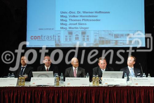 Am 1. April luden BILLA und der führende österreichische Strategie,-und Controllingberater Contrast Management-Consulting zu einem Management-Cercle ins Palais Ferstel ein.
Foto v.li.na re: Univ.-Doz.Dr.Werner H.Hoffmann (Vorsitzender der Geschäftsführung, Contrast Management-Consulting); Mag.Josef Siess (Vorstandsdirektor, BILLA AG); Mag. Volker Hornsteiner (Vorstandssprecher, BILLA AG); Mag.Martin Unger (Leiter Strategieberatung, Geschäftsführender Partner, Contrast Management Consulting); Mag.Thomas Plötzeneder  (Gehrer-Plötzeneder Managing Partner DDWS - Corporate Advisors)
©fotodienst/Nadine Bargad