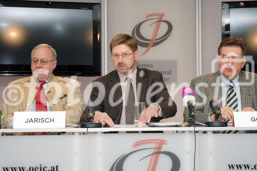 Pressegespräch der österr.Lungenunion. 
Foto v.li.na.re: Univ.-Prof.Dr.Reinhart Jarisch (Vors. des Komitees f. Klinische Allergologie der ÖGAI); Dr.Erwin Rebhandl (Präsident Österr.Gesellschaft für Allgemeinmedizin ÖGAM); Prim.Univ.-Prof.Dr.Manfred Götz (Vorsitzender des Kommitees für klinische Allergologie der ÖGAI)
©fotodienst/Nadine Bargad