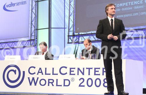 Wolfgang Neumann (Geschäftsführer der Avis Autovermietung Deutschland); Dr. Reinhold Huber (Vice President Customer Relation Management Sales, Deutsche Lufthansa AG); Thomas Kloibhofer (Vorstand der Competence Call Center AG). (C)Fotodienst/Markus Mirschel