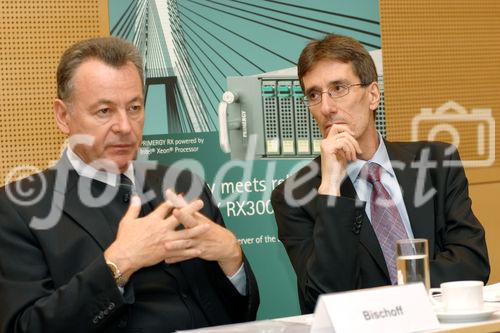 Fujitsu Siemens Computers mit exklusiven Produktneuheiten auf der ITnT 2008.
Foto v.li: Bernd Bischoff (President und Chief Executive Officer); Wolfgang Horak (Managing Director, Fujitsu Siemens Österreich)
©fotodienst/Nadine Bargad