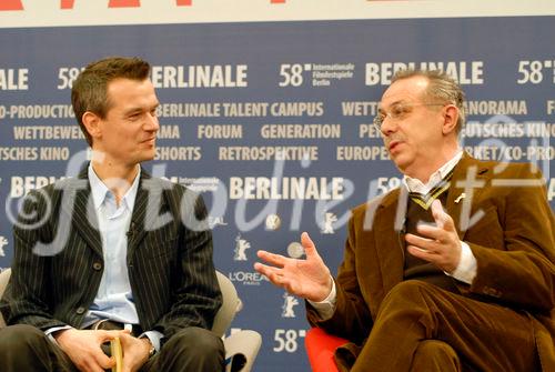 Start der Berlinale 2008. FOTO: Peter Twiehaus, Moderator; Dieter Kosslick, Leiter der Internationalen Filmfestspiele Berlin. (C) Fotodienst/Uwe Geisler