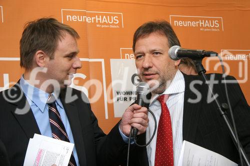 (C) Fotodienst/Anna Rauchenberger - 19.12.2007 - Wien - Der Verein neunerHAUS eröffnet das dritte Wohnhaus für obdachlose Menschen in Wien - Favoriten als Gemeinschaftsprojekt mit der Wohnbauvereinigung für Privatangestellte (WBV-GPA). FOTO v.l.: Moderator, Mag. Michael Gehbauer (GF der Wohnbauvereinigung für Privatangestellte).