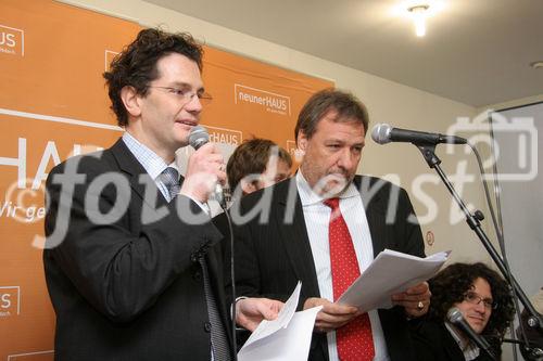 (C) Fotodienst/Anna Rauchenberger - 19.12.2007 - Wien - Der Verein neunerHAUS eröffnet das dritte Wohnhaus für obdachlose Menschen in Wien - Favoriten als Gemeinschaftsprojekt mit der Wohnbauvereinigung für Privatangestellte (WBV-GPA). FOTO v.l.: Mag. Markus Reiter (GF des Vereins neunerHAUS), Mag. Michael Gehbauer (GF der Wohnbauvereinigung für Privatangestellte).