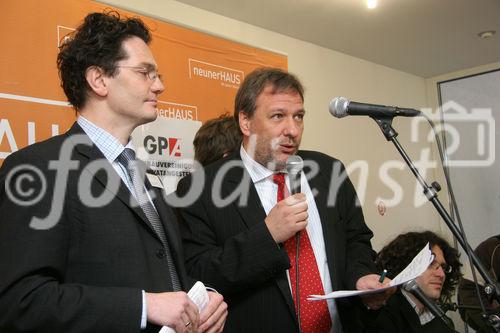 (C) Fotodienst/Anna Rauchenberger - 19.12.2007 - Wien - Der Verein neunerHAUS eröffnet das dritte Wohnhaus für obdachlose Menschen in Wien - Favoriten als Gemeinschaftsprojekt mit der Wohnbauvereinigung für Privatangestellte (WBV-GPA). FOTO v.l.: Mag. Markus Reiter (GF des Vereins neunerHAUS), Mag. Michael Gehbauer (GF der Wohnbauvereinigung für Privatangestellte).