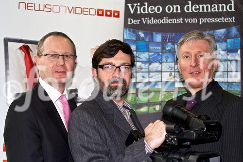 Die NewsonVideo-Geschäftsführer Andreas Modritsch und Martin Wolfram mit pressetext-Chef Franz Temmel