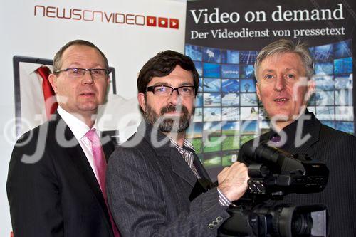 Die NewsonVideo-Geschäftsführer Andreas Modritsch und Martin Wolfram mit pressetext-Chef Franz Temmel