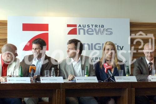 Die führende News-Sendung im österreichischen Privat-TV wird neu präsentiert. Bild v.l. Patrick Schubert(Programmverantwortlicher),Thomas Moor(Anchorman Austria News,ProSieben Austria),Markus Breitenecker(Geschäftsführer ProSieben Austria),Sabine Mord(Moderatorin Tonight tv ProSieben Austria)Jürgen Peindl(Außen-Anchorman AustriaNews & Moderator Austria Top Talk)                         