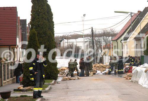 (C) fotodienst/Walter Vymyslicky - Dürnkrut 03.04.2006 - FOTO.: Die Feuerwehr errichtete Barrieren aus Sandsäcken