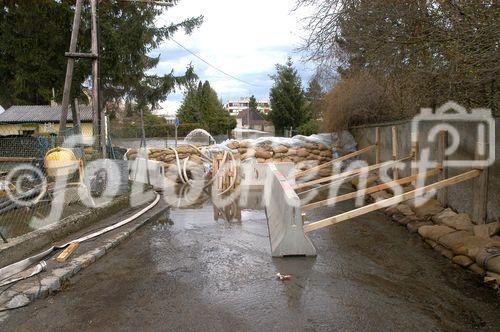 (C) fotodienst/Walter Vymyslicky - Dürnkrut 03.04.2006 - FOTO.: Die Feuerwehr errichtete Barrieren aus Sandsäcken