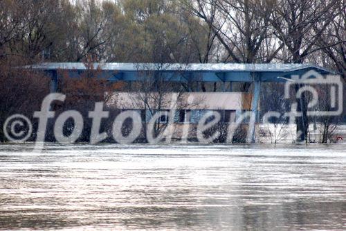 (C) fotodienst/Walter Vymyslicky - Angern 05.04.2006 - FOTO.: Auch das Gebäude der Zollwache steht unter Wasser.