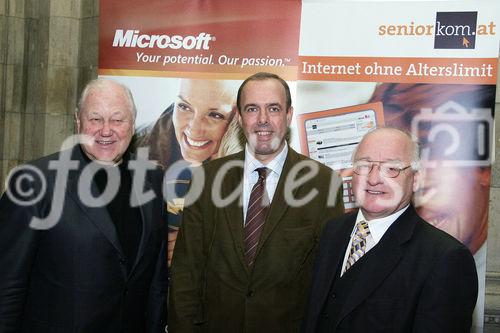 Telekom Austria AG und Österreichischer Seniorenrat: Pressekonferenz anlässlich des Symposiums: Seniorkom.at: Das Internet ist reif! Bild v.l.: Karl Blecha (Präsident des Österreichischen Seniorenrates), Mag. Herbert Schweiger (Geschäftsführung Microsoft Österreich), Ing. Wilhelm Mohaupt (Vize-Präsident des Österreichischen Seniorenrates). Foto: Anna Rauchenberger