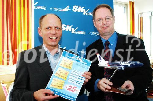 Neuer Lowcost-Carrier ab Salzburg: SKYEUROPE
Ralph Preclik - Countrymanager Österreich, Marketing
Richard Schano, Pressesprecher Salzburg-Airport
Foto: Manfred Siebinger