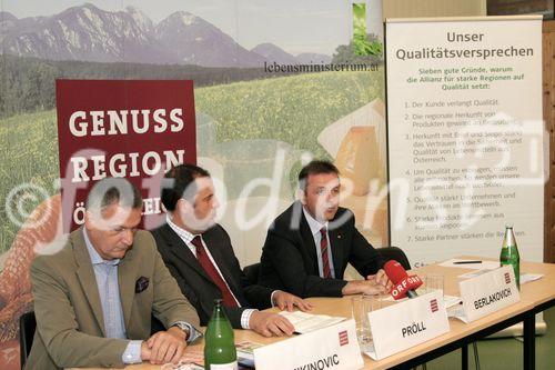 Pressekonferenz: Genussregion Österreich Burgenland, Stephan Mikinovic, BM Josef Pröll, Niki Berlakovich