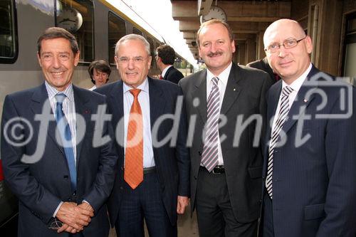 Bruck a. d. Leitah - v.l. Serge Tchuruk 
(Chairman and CEO Alcatel), Jacques Barrot (EU-Verkehrskommissar), Hubert Gorbach(Vizekanzler u. Bundesminister für Verkehr Österreich),  Martin Huber(Vorstandsdirektor d. ÖBB-Holding AG)

