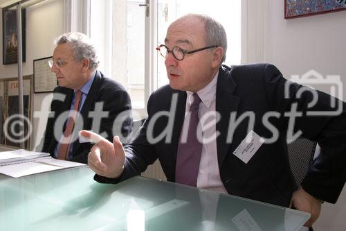 European Space Policy Institute: Jean-Jacques Dordain (DG-ESA, rechts) und Philippe Busquin (MEP)