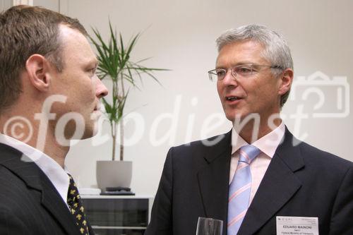 European Space Policy Institute: Eduard Mainoni (BM VIT, rechts) im Gespräch mit Michael A. Jakob (Treasurer ESPI)