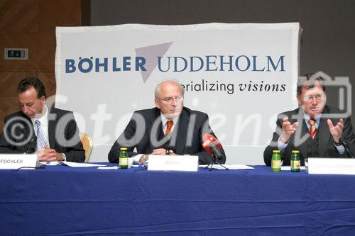 Bšhler Uddeholm, v.l.: Dr. Randolf Fochler (Konzernkommunikation), Dkfm. Dr. Claus J. Raidl (Vorstandsvorsitzender), Mag. Horst Kšnigslehner (Mitglied d. Vorstandes, Bereich Finanzen)