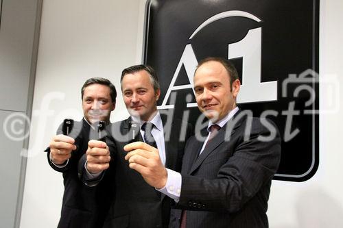 LTE Launch, Walter Goldenits (Technikvorstand A1 Telekom Austria), Hannes Ametsreiter (Generaldirektor A1 Telekom Austria), Alexander Sperl (Vorstandsdirektor A1 Telekom Austria) 19.10.2010 (c) Julia Fuchs für Fotodienst