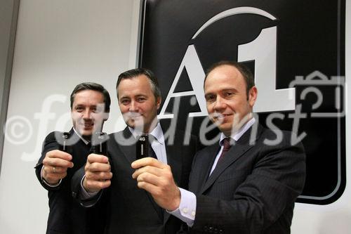 LTE Launch, Walter Goldenits (Technikvorstand A1 Telekom Austria), Hannes Ametsreiter (Generaldirektor A1 Telekom Austria), Alexander Sperl (Vorstandsdirektor A1 Telekom Austria) 19.10.2010 (c) Julia Fuchs für Fotodienst