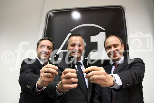 LTE Launch, Walter Goldenits (Technikvorstand A1 Telekom Austria), Hannes Ametsreiter (Generaldirektor A1 Telekom Austria), Alexander Sperl (Vorstandsdirektor A1 Telekom Austria) 19.10.2010 (c) Julia Fuchs für Fotodienst