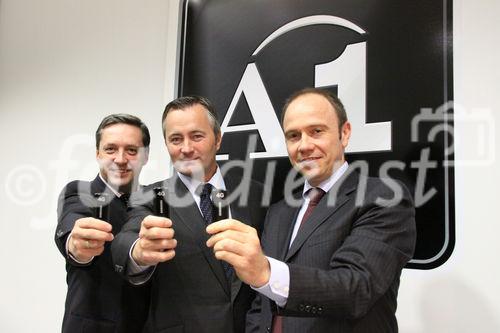 LTE Launch, Walter Goldenits (Technikvorstand A1 Telekom Austria), Hannes Ametsreiter (Generaldirektor A1 Telekom Austria), Alexander Sperl (Vorstandsdirektor A1 Telekom Austria) 19.10.2010 (c) Julia Fuchs für Fotodienst