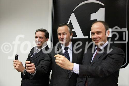 LTE Launch, Walter Goldenits (Technikvorstand A1 Telekom Austria), Hannes Ametsreiter (Generaldirektor A1 Telekom Austria), Alexander Sperl (Vorstandsdirektor A1 Telekom Austria) 19.10.2010 (c) Julia Fuchs für Fotodienst