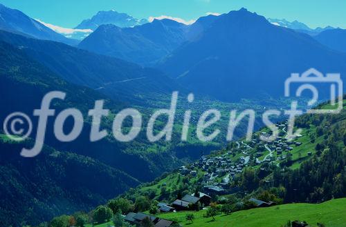 Der Blick von der Riederalp in Richtung Simplon und Brig. The mountains view from Riederalp to the Simplon and Brig