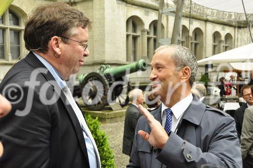 Der Zürcher Finanzvorstand Martin Vollenwyler und Hotellerie Suisse Präsident Gugliermo L. Brentel an der 125 Jahr Feier von Zürich Tourismus im Landesmuseum