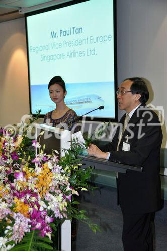 Singapore Airlines Vizepräsident Europa Paul Tan bei der A-380 Inaugurationsfeier am Zürcher Flughafen. 