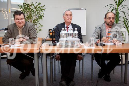 (C)fotodienst/Anna Rauchenberger - Wien, am 18.03.2010 - Heute fand im Hotel Strudlhof eine internationale Konferenz der eutema Technology Management GmbH zum Thema Strategies for Embedded Computing Research statt. FOTO v.l.: Tom Henzinger, ISTA, Austria, Hermann Kopetz, Vienna University of Technology, Edward A. Lee, University of California, Berkeley