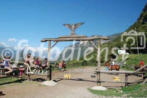 Kinder lieben Pferde und Ausritte durch die Naturlandschaft, wie hier im Wallis bei Sion. Children love horseriding and a trip through the beautiful landscape in the valley of Wallis