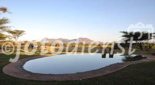 Traumhafte Aussicht vom Pool des Joy's Camp inmitten in der Wildnis des  Shaba und Samburu Nationalparks. 