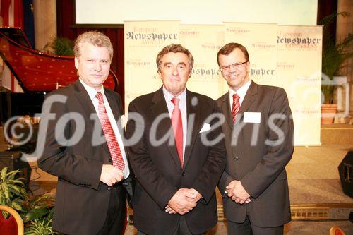 European Newspaper Award, Verleihung der Hauptpreise, Foto: vlnr: Michael Grabner, Peter Stefan Herbst, Manfred Perterer, (C) fotodienst, Martina Draper