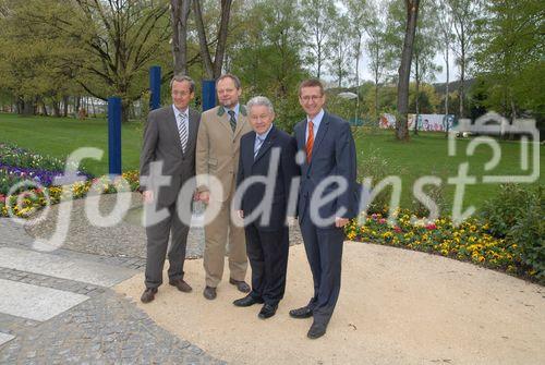 Bgm von Bad Schallerbach Gerhard Baumgartner, LR Josef Stockinger, LH Josef Pühringer, Markus Achleitner - GF EurothermenResorts; 
Bad Schallerbach 'BOTANICA 2009' - Presseführung durch Landesgartenschau