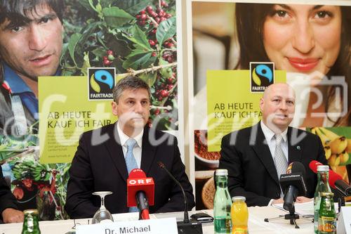 (C)fotodienst/Anna Rauchenberger -  Wien, am 20.04.2009 - FAIRTRADE Jahresbilanz-Pressekonferenz im Hotel Stefanie: Trotz der Wirtschaftskrise entwickelt sich FAIRTRADE erfreulich. FOTO: Dr. Michael Spindelegger, Bundesminister für europäische und internationale Angelegenheiten, Mag. Hartwig Kirner, FAIRTRADE Geschäftsführer