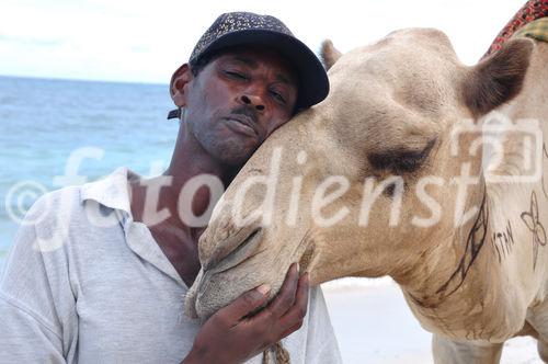 Kenyians are waiting for more tourists - not only for riding a camel at Mombasa Beach. Die Kenyaner in Mombasa warten sehnsüchtig auf die Rückkehr der Touristen