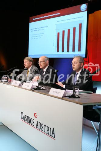 (C) fotodienst/Anna Rauchenberger - Wien, 3.4.2009 - Bilanzpressekonferenz der Casinos Austria im Studio 44 am Rennweg. Die Casinos Austria konnten eine positive Umsatzentwicklung verzeichnen. FOTO v.l.:  Mag. Dietmar Hoscher, Vorstand Casinos Austria, Dr. Karl Stoss, Generaldirektor und Vorstandsvorsitzender der Österreichischen Lotterien und der Casinos Austria, Mag. Josef Leutgeb, Finanzvorstand der Casinos Austria.