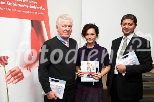 (C) fotodienst/Gudrun Krieger - Wien 03.12.2008 - Pressekonferenz - PAP Ratgeber-Paket - 60.000 Frauen jährlich mit unklarem Krebsabstrich konfrontiert: li nach re:  Univ -Prof. Dr. Sepp Leodolter (Klinische Abt. f. allg. Gynäkologie und gynäkologische Onkologie an der mediz. Univ. Wien), Katharina Stemberger (Vorsitzende und Initiatorin der Österreichischen Initiative gegen Gebärmutterhalskrebs), Dr. Michael Elnekheli (Facharzt für Frauenheilkunde und Geburtshilfe in Wien, Präsident d. Berufsverbandes Österreichischer GynäkologInnen (BÖG))