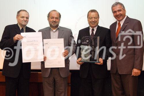 (C)fotodienst/Mag. Daniel Katzinger - Wien 17.11.2006
Das Komitee der bedeutendsten internationalen Tourismusfilm-Festivals CIFFT prämiert heuer zum 18. Mal den weltbesten Tourismusfilm des Jahres 2006.
Foto v.l.: Präs. Dr. Josef Schütz, Hr. Curt Faudon (Faudon Movies, Filmproduzent v. City Dance Film), 
Dr. Arthur Oberascher (ehem. Direktor von ÖW u. Vorstandsvorsitzender der Arcotel-Gruppe), Präs. Bgm. Matthias Krenn