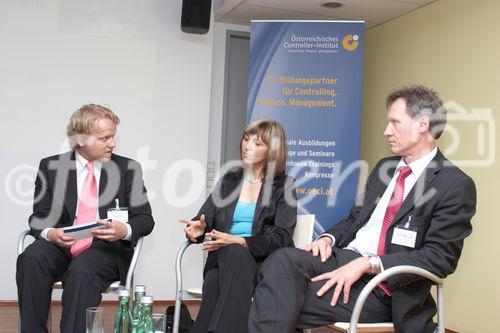 (C) fotodienst/Gudrun Krieger - Wien 29.05.2008 - Round Table Gespräch Foto: li nach re: Nikolaus Koller (Moderator, Redakteur KarriereLounge, Die Presse), Lena Rumjanceva (Henkel CEE, Leiterin der Konzernpersonalentwicklung), Richard Fortmüller (Institut Wirtschaftspädagogik, Wirtschaftsuniversität-Wien)