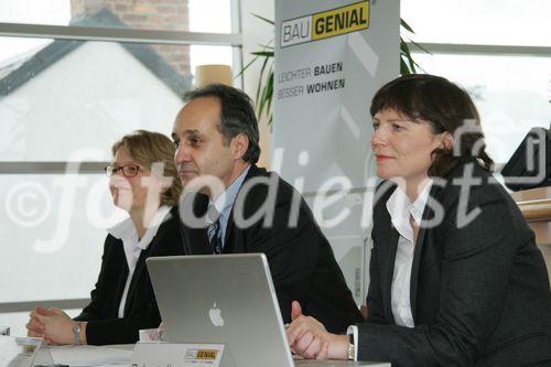 (C) fotodienst/Anna Rauchenberger - Wien 05.12.2006  - Acht führene Unternehmen der österreichischen Baustoffindustrie haben gemeinsam die Plattform BAUGENIAL gegründet. Ihr Ziel ist die Forcierung des Leichtbaus in Österreich. FOTO v.l.: Susanne Senft (Unternehmenskommunikation), Ing. Peter Leditznig (GF M+V RIGIPS Austria) und DI Zdenka Debartoli (Leitung Marketing ISOVER Austria).