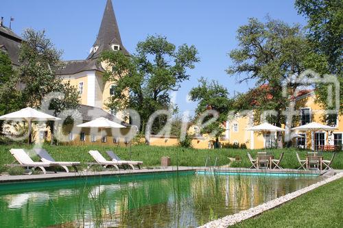 Schloss Mühldorf, Feldkirchen/ Donau - 2006-05-12- freiraum* Gartenarchitektur präsentiert das neue Putting Green für den eigenen Garten: 'Schwimmteich geplant und gebaut von freiraum* Gartenarchitektur'  - Foto: www.iManufaktur.at